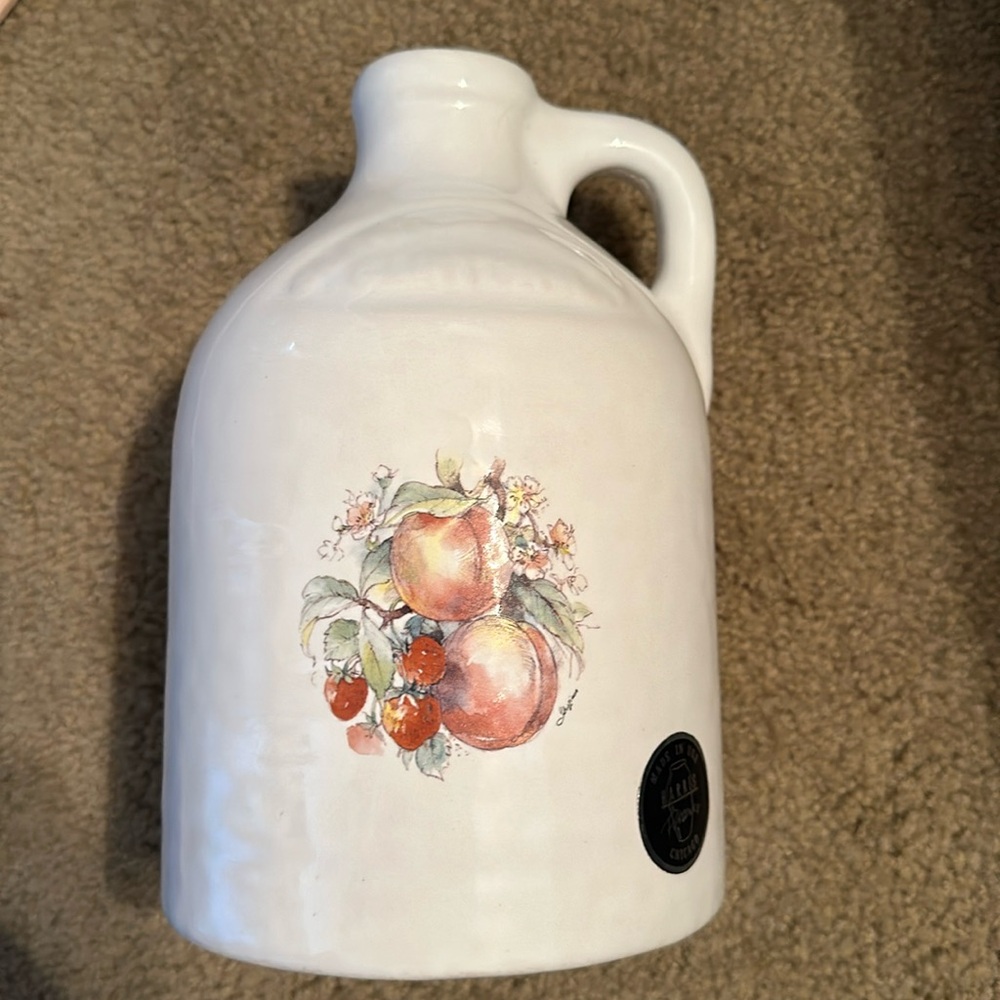 Half Gallon Jug Harris Potteries Clinton China Crock Jug With Peach/Strawberry